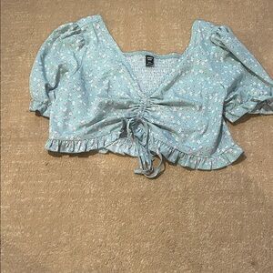 SHEIN Mint Floral Ruched Blouse